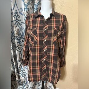 Lucky Brand Size M Classic Fit 100% Cotton Plaid Check Shirt
